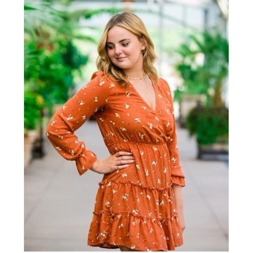 Inspired Hearts Dress Women Sz 2X Tiered Midi Prairie Boho Flowy Peasant Ruffle